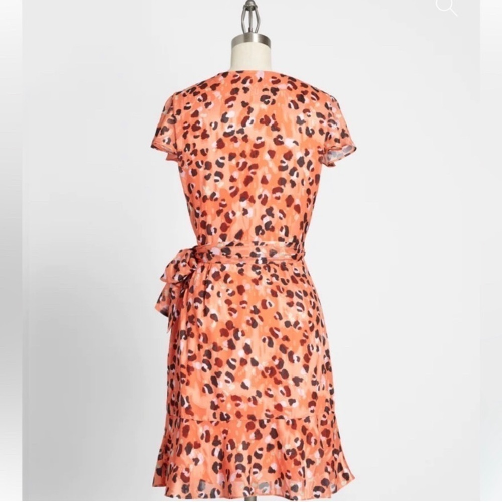 RARE Modcloth x Hutch Party Prowl Orange Leopard Print True Wrap Dress XS NEW - Picture 3 of 15